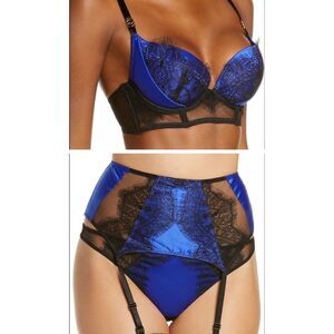 NWOT 3 piece bra garter belt brief panty 34DD Smal